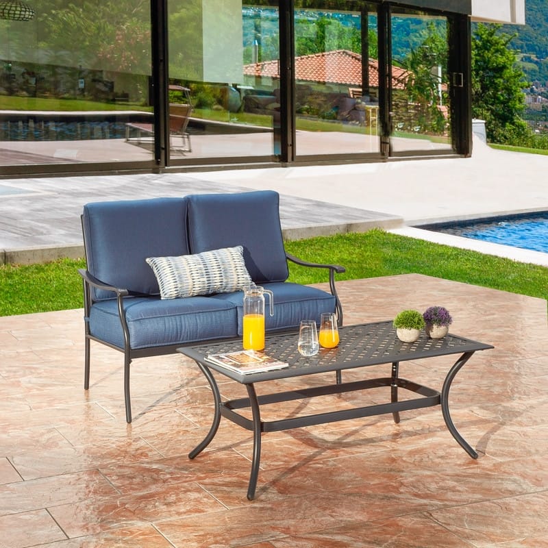 Patio Festival 2-Piece Outdoor Loveseat and Coffee Table Set - Blue