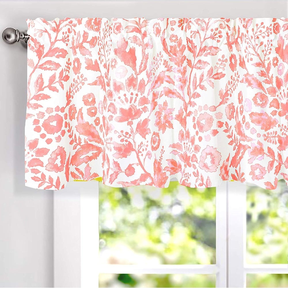 Porch & Den Ouzel Floral Watercolor Pattern Lined Window Valance