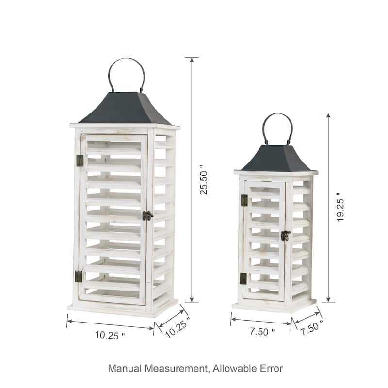 Glitzhome Set of 2 Modern Wooden Shutter Floor Candle Lanterns Fall Wedding Decor