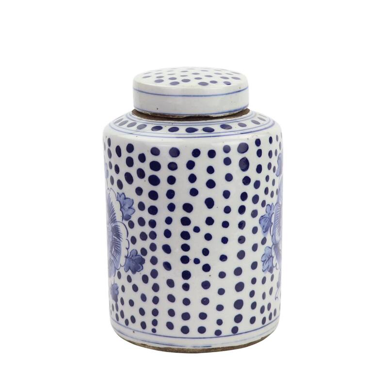 Blue And White Mini Tea Jar Peony Dots Small
