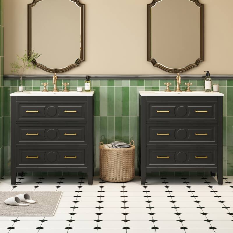 60'' Bathroom Vanity With Ceramic Sink Combo,Free Standing Single Vanity Set With 3 Drawers,Solid Wood Frame Storage Cabinet