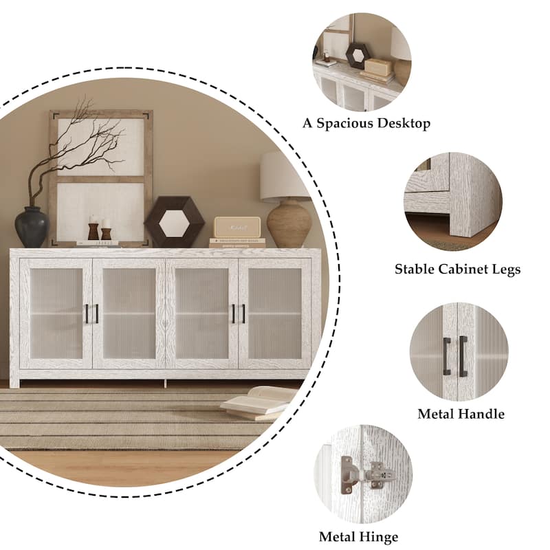 Acrylic Doors Creative White/Brown Buffet Sideboard Bookcase Accent Storage Cabinet: Elegant Storage with Rich Wood Grain Finish