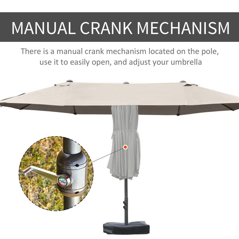 Patio Parasol Rectangular Outdoor 2-Sided Parasol with Base Sun Protection Crank Handle, for Deck Pool Terrace, Coffee