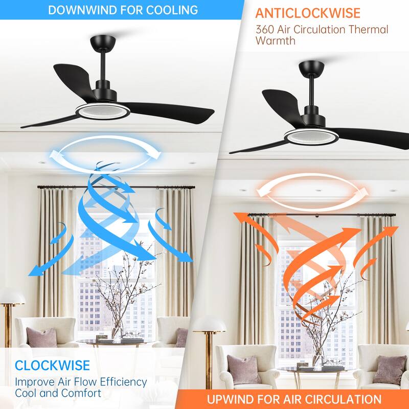 52-in Matte Black Modern LED Ceiling Fan with Downrod and Remote