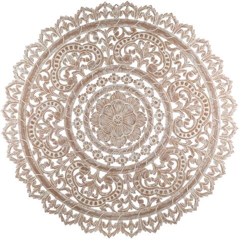 Angier Hand Carved Distressed Wood 48-inch Mandala Wall Panel