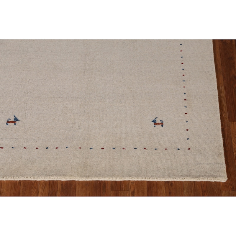 Tribal Gabbeh Indian Rug Hand-Knotted Beige Oriental Wool Carpet - 4'4" x 6'1"