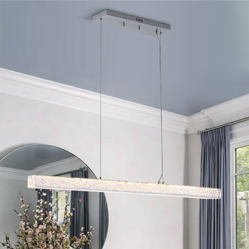 Contemporary Dimmable LED Crystal Style Resin Linear Island Pendant - Chrome