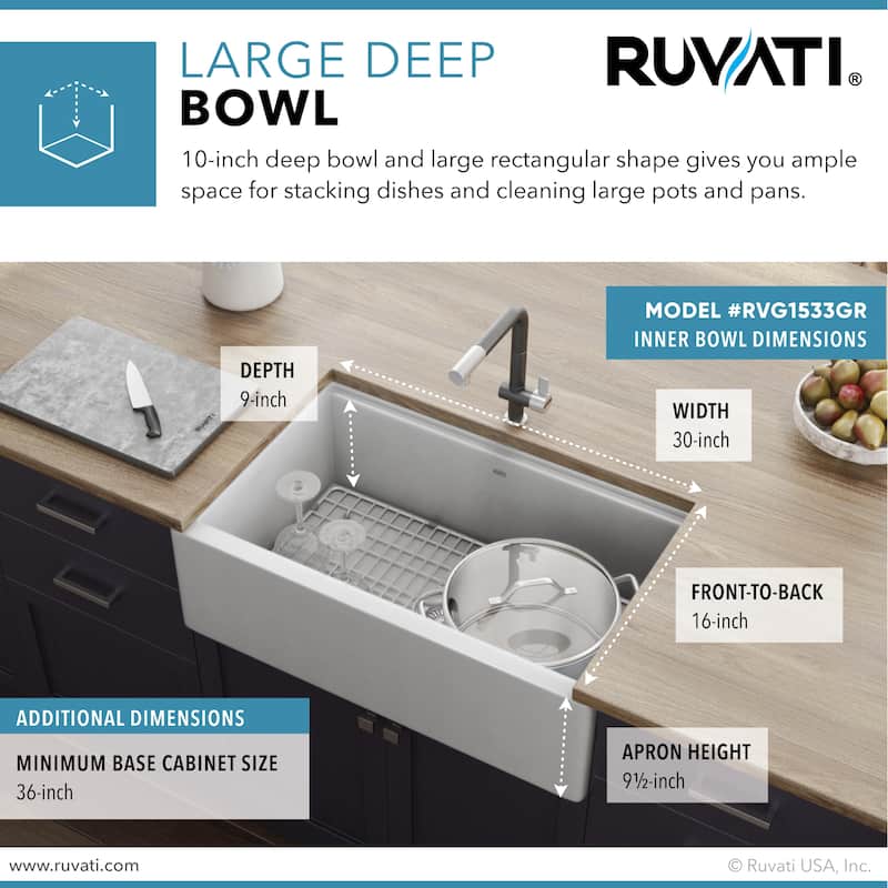 Ruvati 33-inch Matte Gray Granite Farmhouse Workstation Apron-front Composite Kitchen Sink - 33" x 20-1/2? - 33" x 20-1/2″