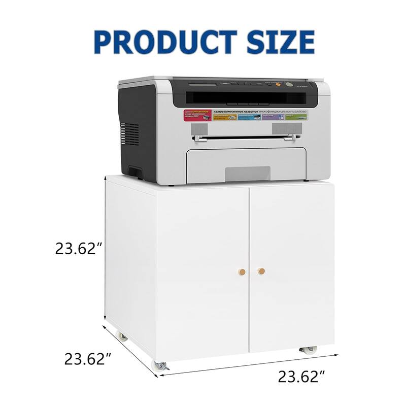 Metal Printer Stand with File Storage Cabinet, Printer Cabinet File Cabinet On Wheels with Door and Adjustable Shelf