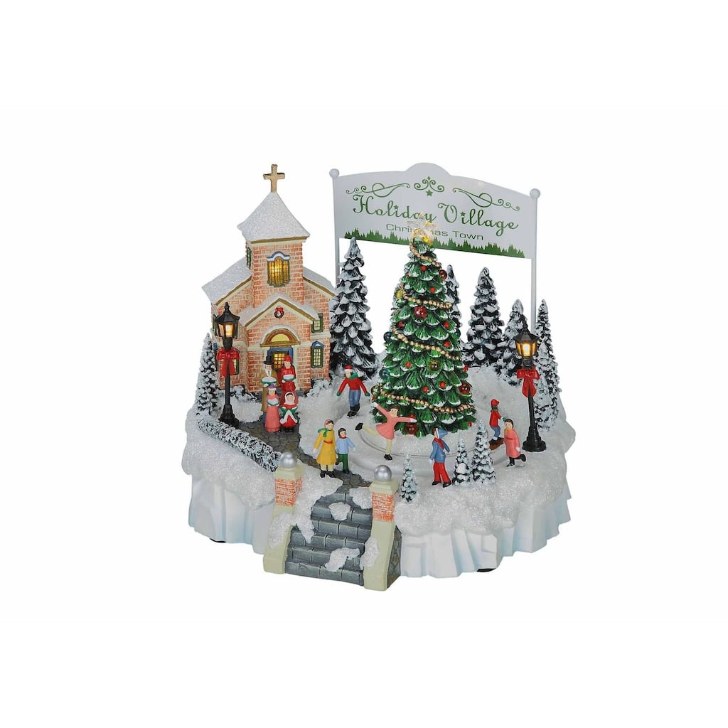 2 White Green LED Lighted Musical Holiday Village Tabletop Decors 8.5"