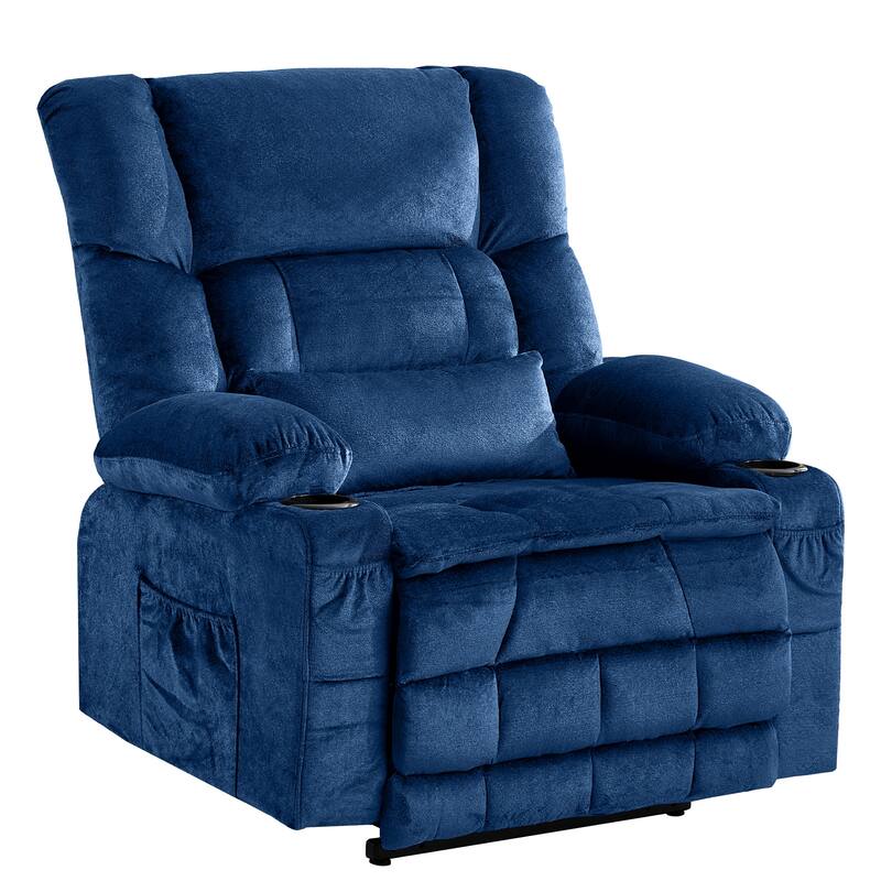 HomeRoots 38" Blue Tufted Velvet Heated Massage Lift Assist Recliner With USB