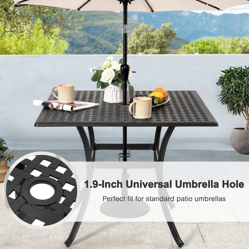 5-Piece Cast Aluminum Patio Dining Set with Umbrella Hole and Wide Seat