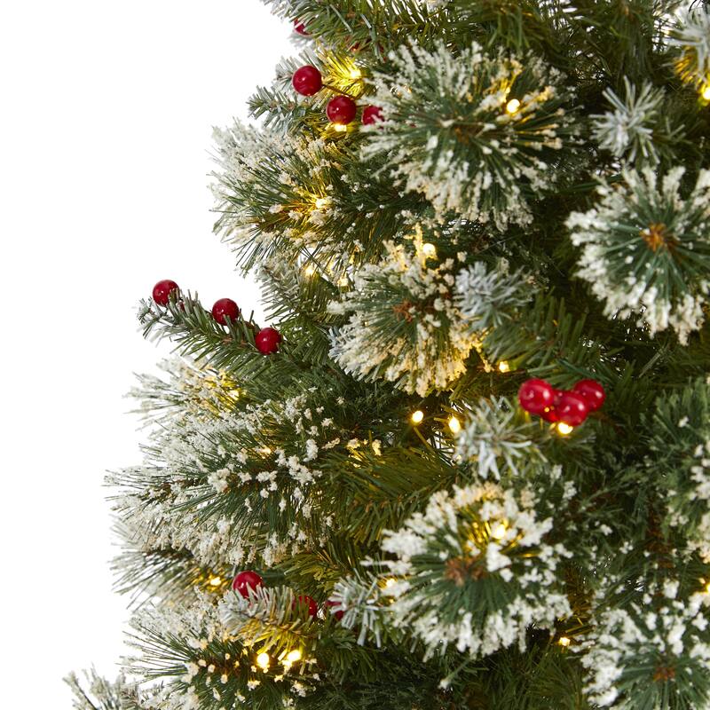 7' Frosted Swiss Pine Christmas Tree with 400 Clear LED Lights - Green