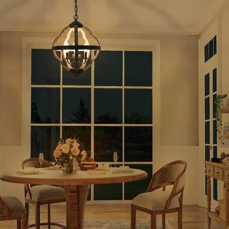 Modern Farmhouse 3-light Antiqued Wood Island Pendant Light Orb Chandelier - W 15"x H 19"
