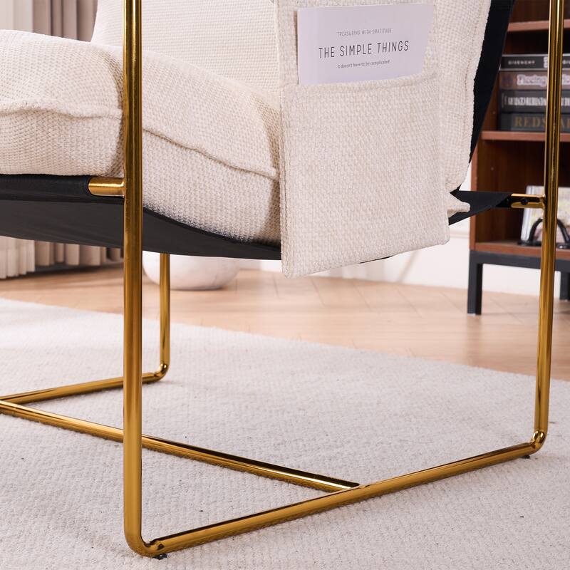 Upholstered Hanging Armchair with Arm PocketsMetal Frame, Gold-Plated Craftsmanship,2 Chairs in 1 Box