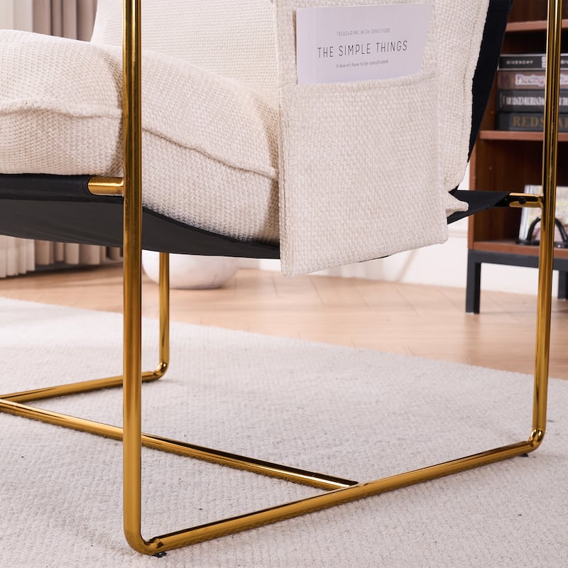 Woven Velvet Armchairs (2-Pack) Gold-Plated Metal Frame with Crushed Foam Cushions and Arm Pockets, 350lb Capacity