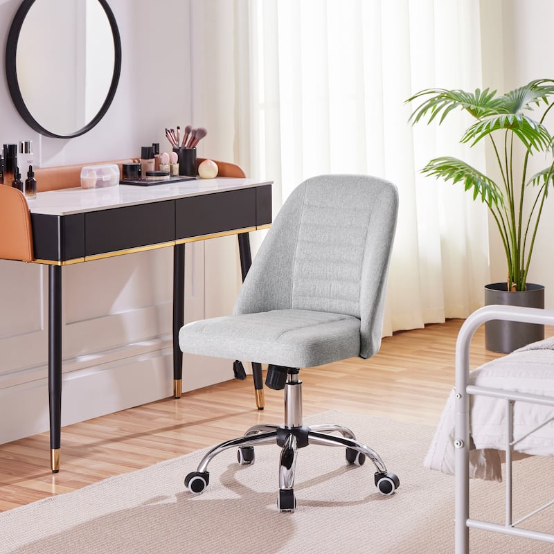 Yaheetech Faux Leather Mid Back Desk Chair Modern Tufted Armless Office Chair - Light Gray
