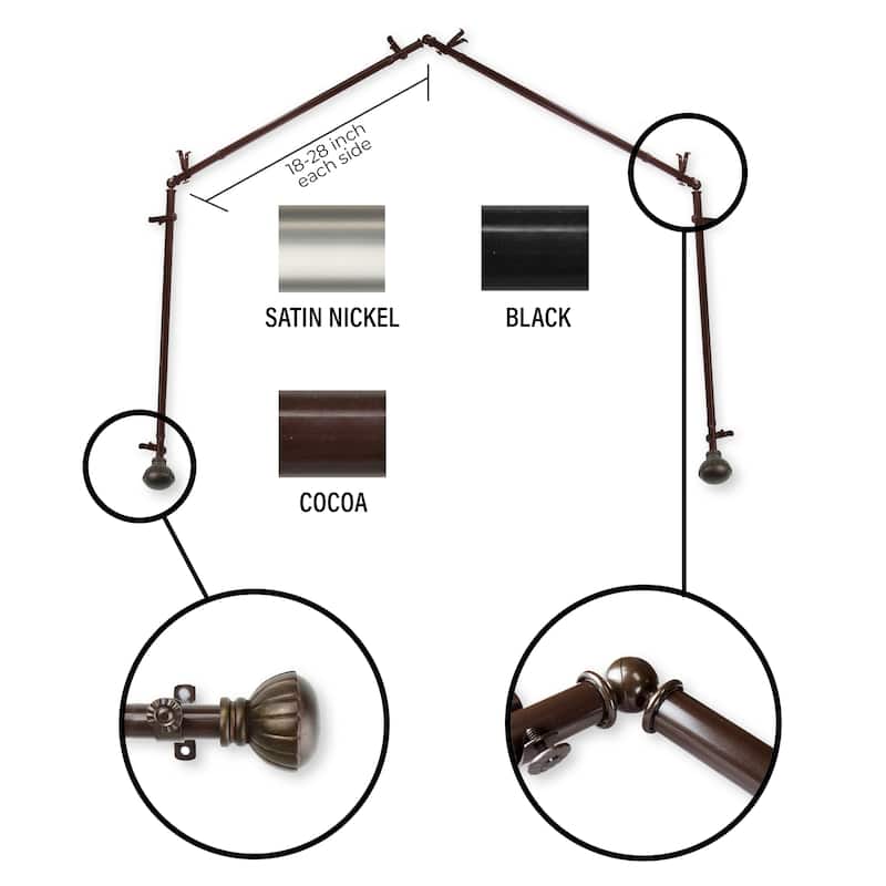 InStyleDesign Gemma 4-Sided Bay Window Curtain Rod - Cocoa - 18-28 inches per side