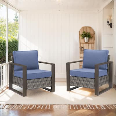 Gymojoy Patio Chairs Set of 2, All Weather Rattan Chair - Grey