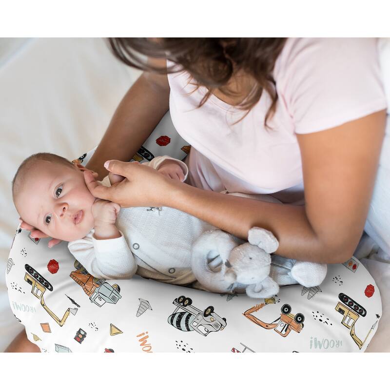 Sweet Jojo Designs Construction Truck Nursing Breastfeeding Pillow Cover Case Pillow Not Included Orange Red Blue Transportation