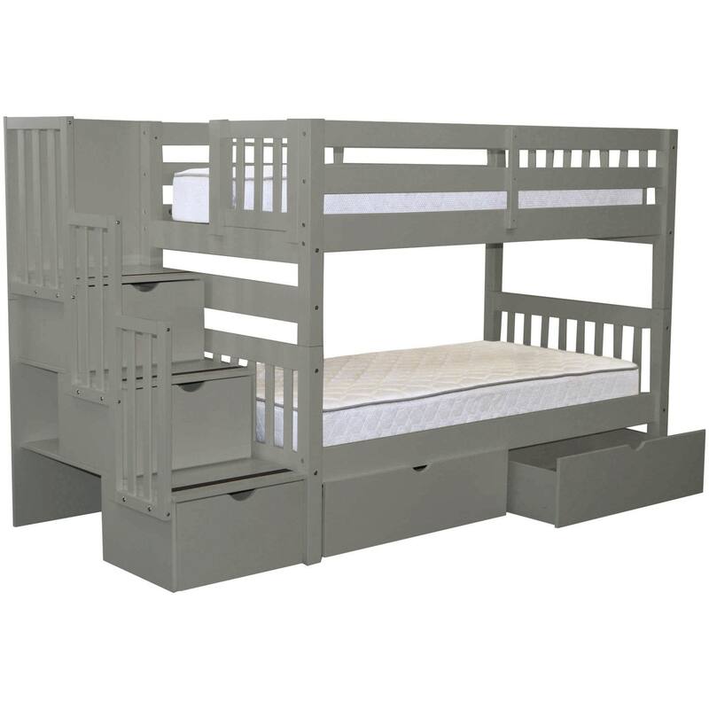 Taylor & Olive Trillium Twin over Twin Stairway Bunk Bed, 2 Drawers