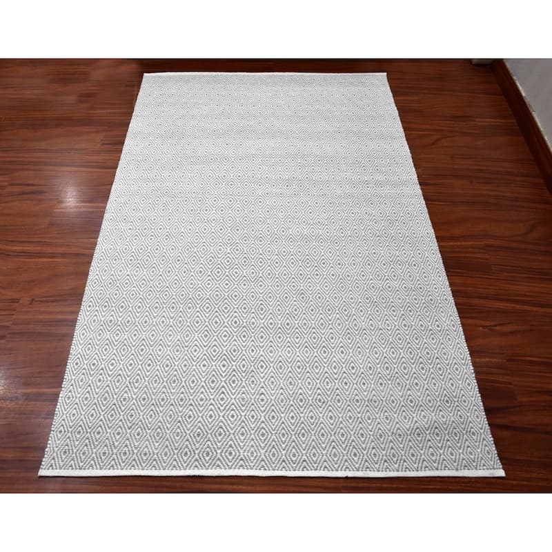 Hand Woven Chloe Design Diamond Flat Weave Wool Traditional Oriental Area Rug - 7' 9" x 9' 9" - Ivory
