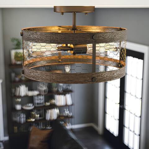 Grayson Wood and Oil Rubbed Bronze Finish 2 Light Semi Flush Mount