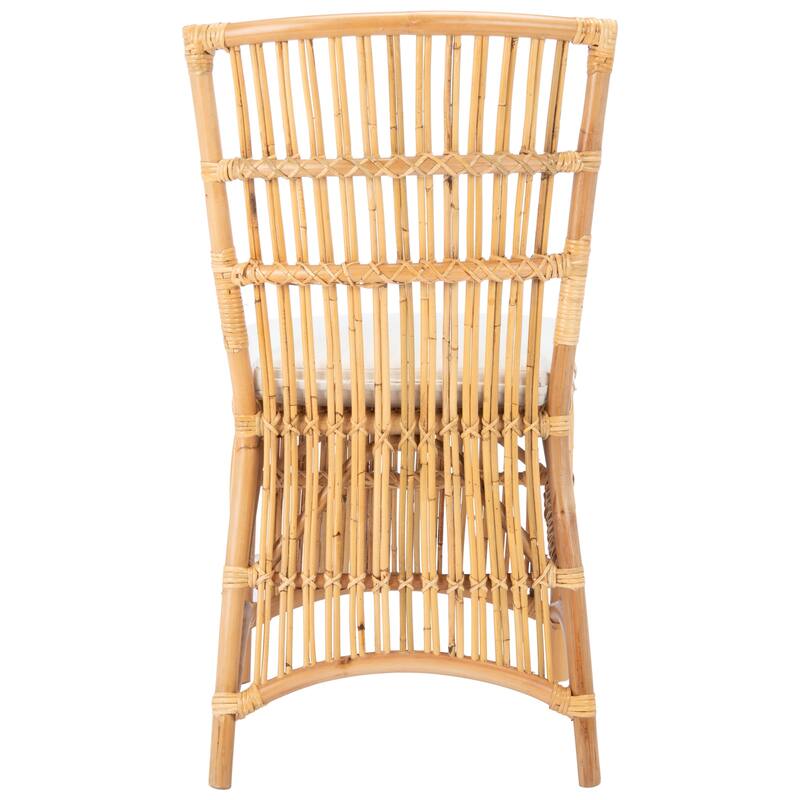 SAFAVIEH Patty Rattan Accent Chair with Cushion (Set of 2) - 19.7" W x 22.1" L x 35.4" H - 20Wx22Dx35H - Natural/White