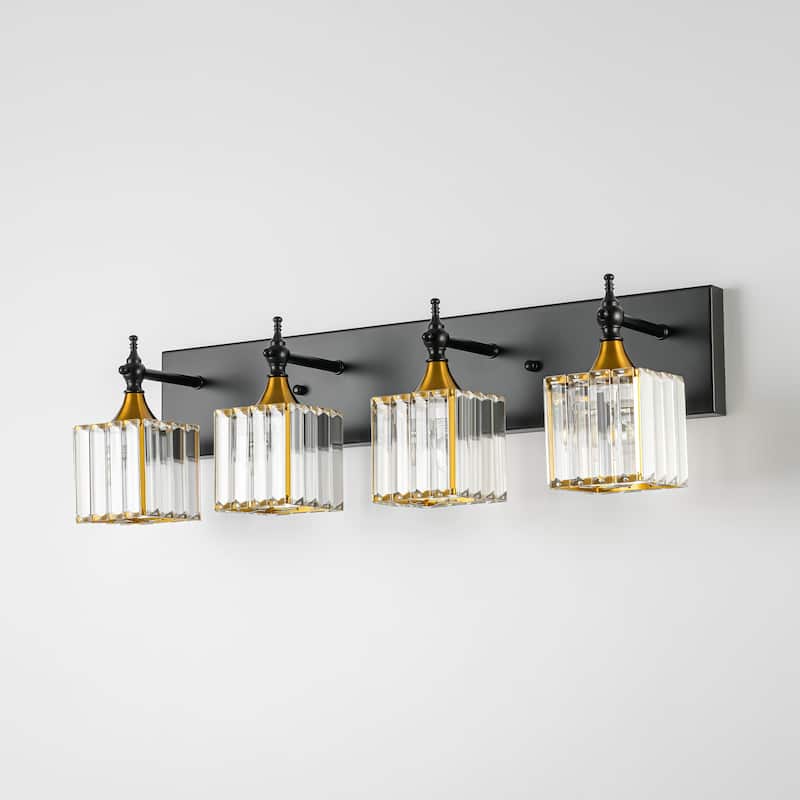 3/4-Light Modern Glam Dimmable Black Gold Crystal Bathroom Vanity Light