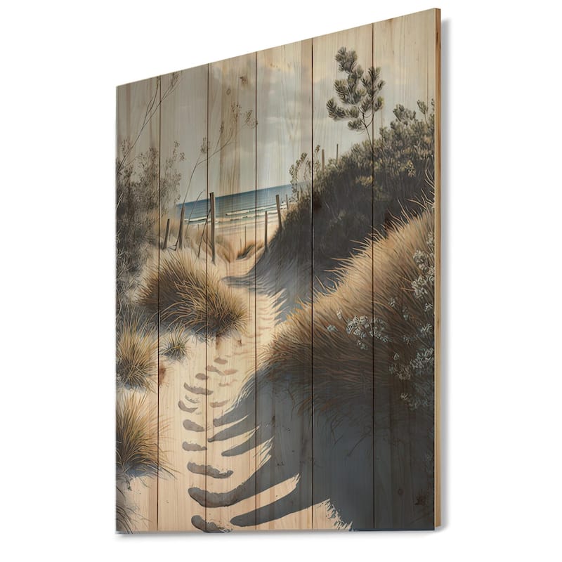 Designart 'Walkway To The Beach I' Beach Wood Wall Art - Natural Pine Wood