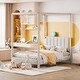 preview thumbnail 33 of 39, Canvas-upholstered Canopy Bed - Platform Wingback Bed Frame with USB, Type-C Ports Headboard, 4 Canopy Columns, 2 Sides Pocket