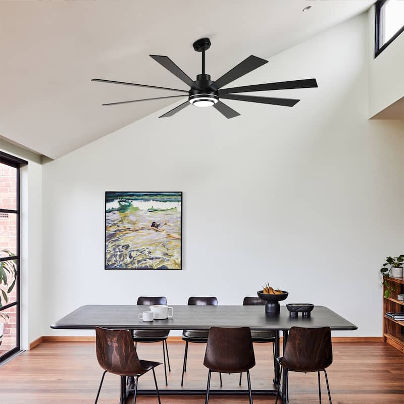 72 Inch 8 PCS Plywood Reversible Blades Ceiling Fan With Light Kit 3 Color Dimmable LED, DC 6 Speed ,Remote Control