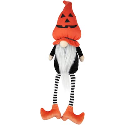 Gnome with Dangling Legs and Witch Shoes Halloween Figure - 22" - Orange and Black