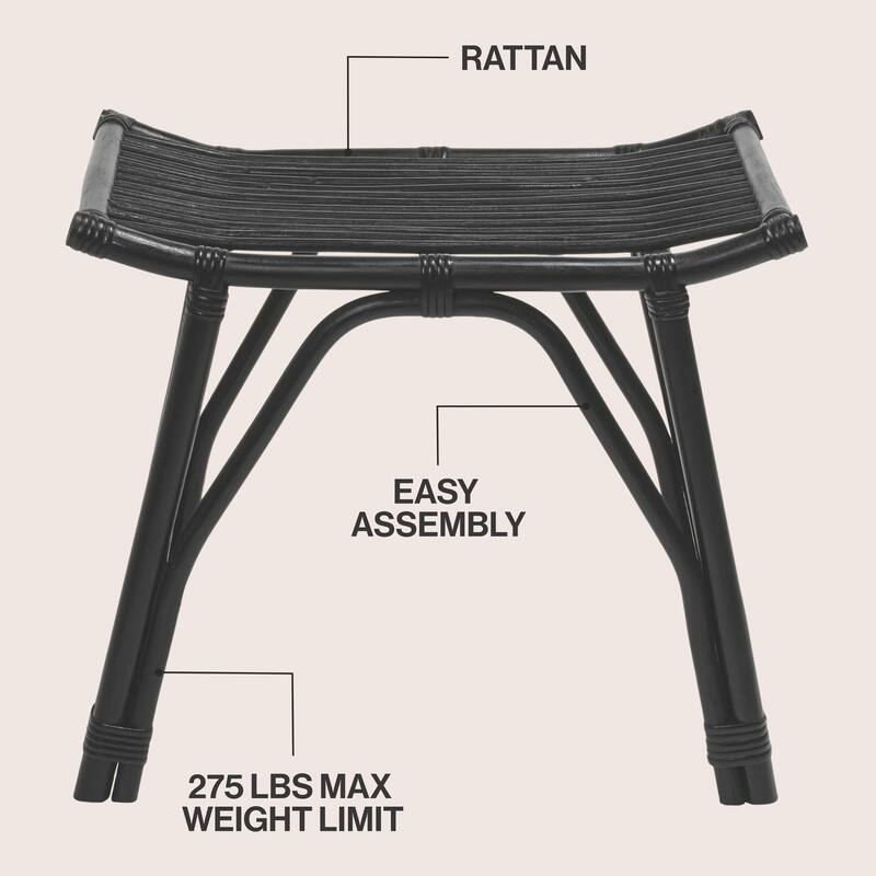JONATHAN Y Gabriel Modern Bohemian Handcrafted Rattan/Teak Wood Curved Seat Accent Stool