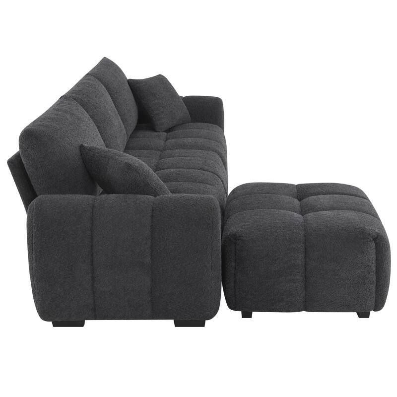 110" Modular Sectional Sofa 4 Seat L Shape Sofa Set with Movable Ottoman and 2 Pillows