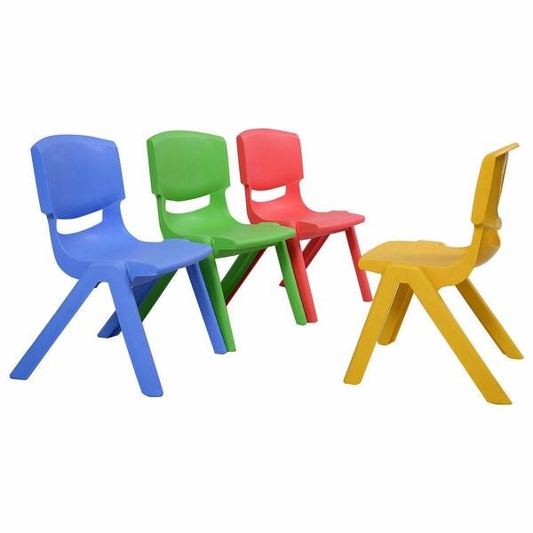 slide 2 of 3, 4-pack Colorful Stackable Plastic Children Chairs - 14" x 13" x 21" (L x W x H)