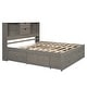preview thumbnail 5 of 9, Gray King Size Platform Storage Bed Frame with Bookcase Headboard & 8 Drawers, Storage Compartments for Teens Adults