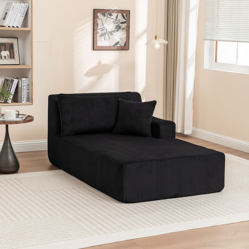 Oversized Chaise Lounge Chair, Upholstered Sofa Bed for Living Room, Corduroy Sleeper Couch Comfy Recliner Bedroom Reading Seat