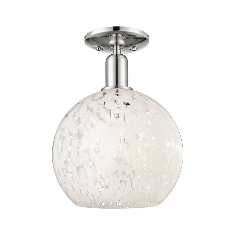 Innovations Lighting Endless Possibilities Arcadia - White Mouchette - 1 Light 10" Semi-Flush Mount - White Mouchette/Polished Nickel