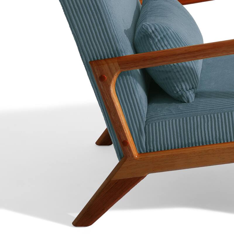 25" W Mid Century Upholstered Wood Accent Chair with Pillow