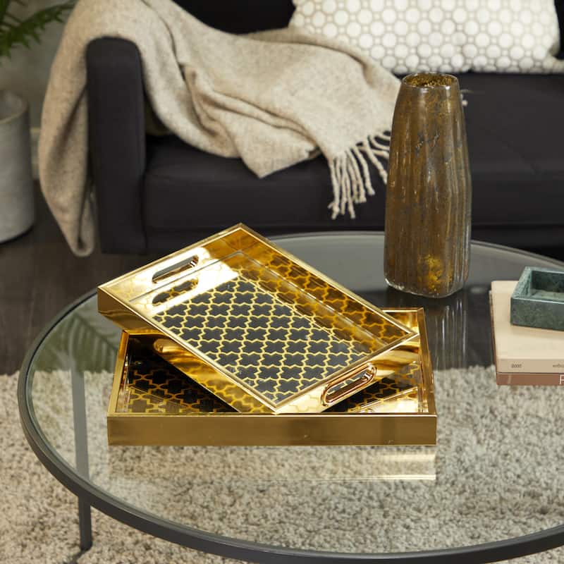 Plastic Geometric Mirrored Living Room Decor Tray - Set of 2 Gold - Roche River Decor
