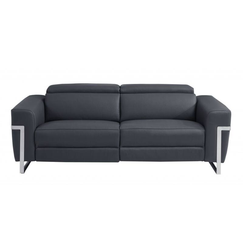 HomeRoots Two Piece Indoor Dark Gray Italian Leather Five Person Seating Set