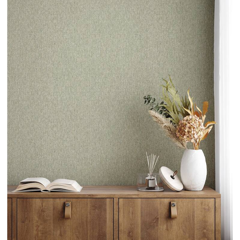 Herringbone Green Tweed Wallpaper