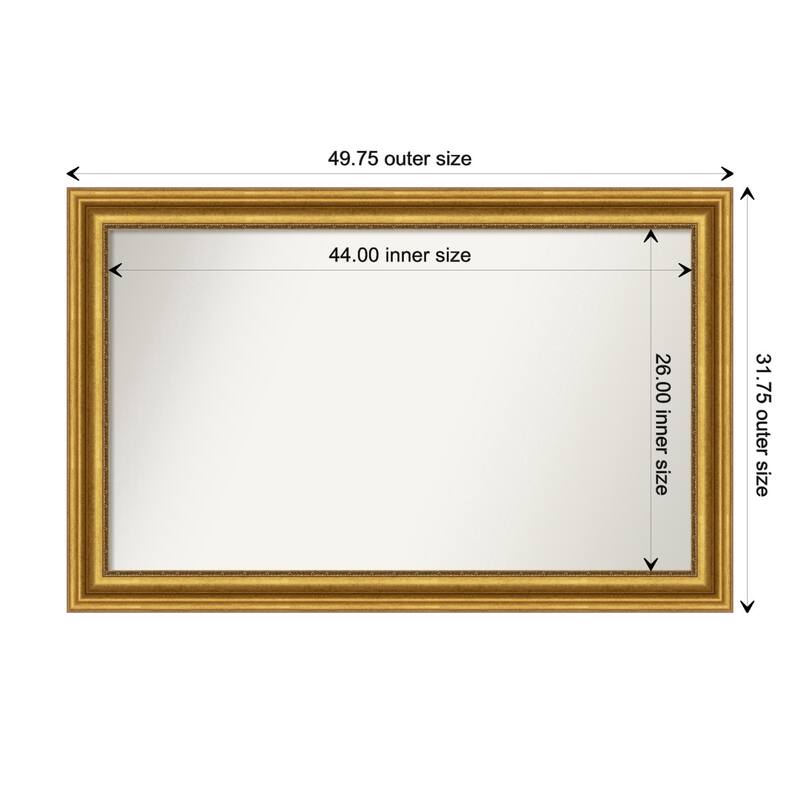 Parlor Gold Framed Non-Beveled Custom Wall Mirror, Bathroom Vanity Mirror - Outer Size: 49.75 x 31.75