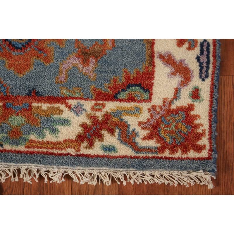 Blue Gray Floral Oushak Indian Foyer Rug Hand-Knotted Wool Carpet - 2'6"x 5'11"