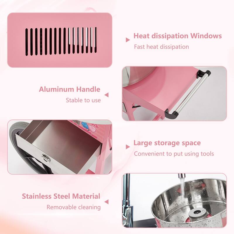1200W Commercial Cotton Candy Machine with Cart