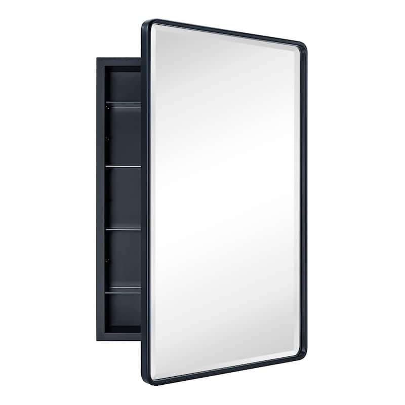 TEHOME Farmhouse Recessed Metal Bathroom Medicine Cabinets with Mirror - 30" x 20" - Black