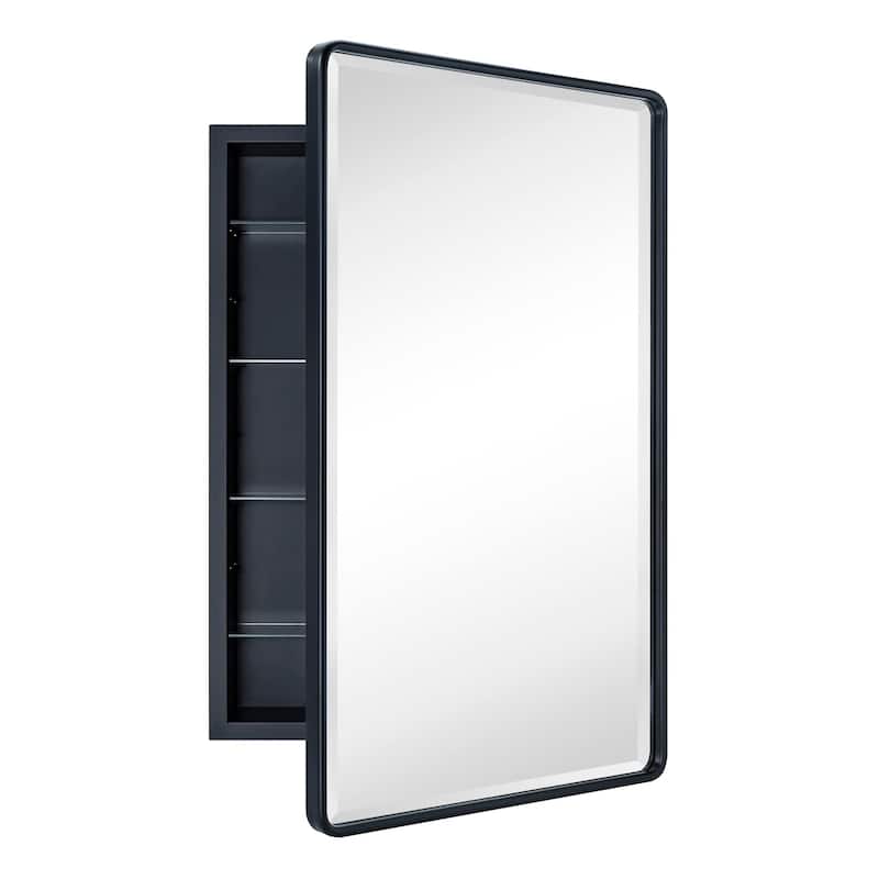 Farmhouse Recessed Metal Bathroom Medicine Cabinets with Mirror - 30" x 20" - Black