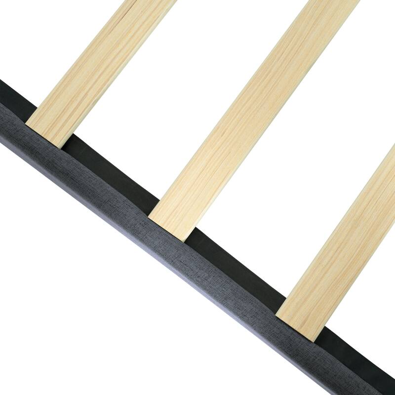 Modern Queen Size Upholstered Platform Bed Frame with Button Tufted Headboard, No Box Spring Needed, Dark Grey