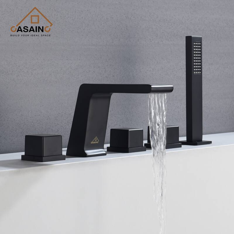 5 hole Bathtub Faucet With Handheld Shower Head - Black